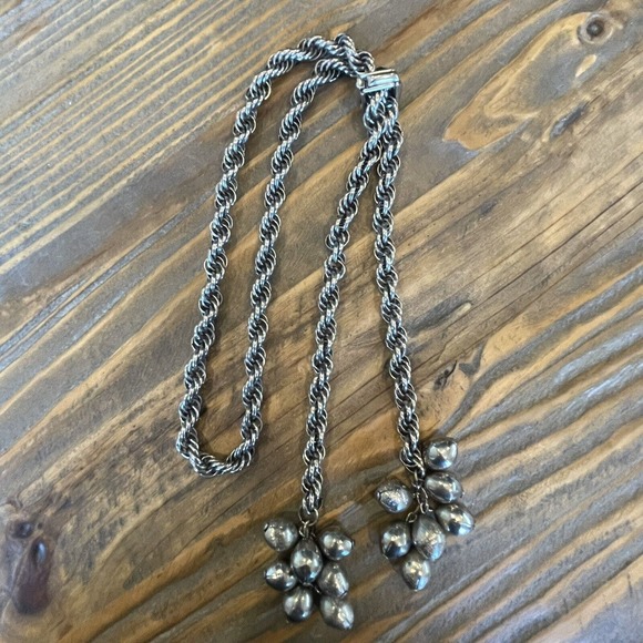 Vintage Chunky Rope Lariat Bolo Silver Tone Necklace Tassel Beads 28" Length - Picture 5 of 7